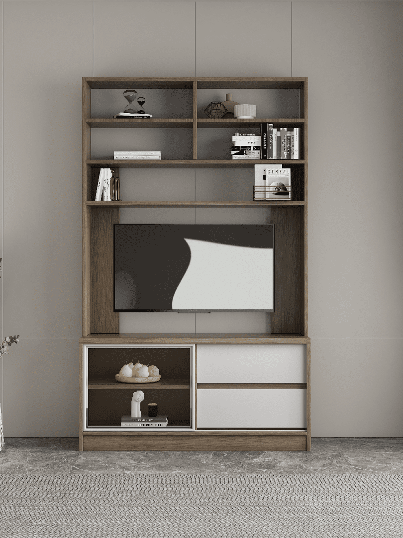 木之語 48"灰木紋配白色組合櫃(玻璃趟門下座)