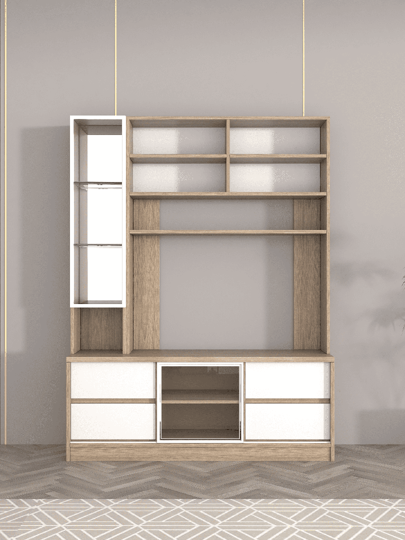 木之語 60"灰木紋配白色組合櫃(玻璃趟門下座)