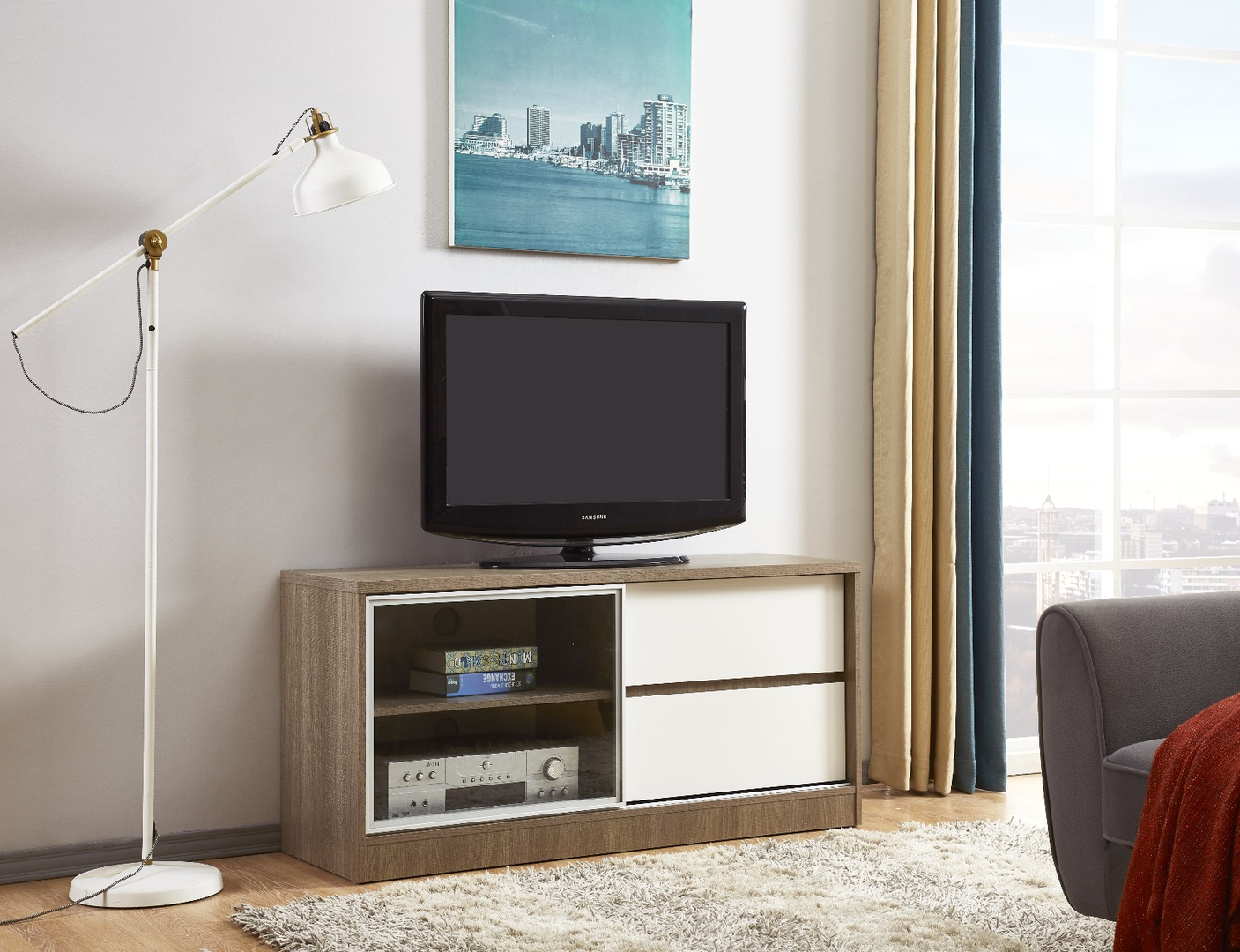 木之語 48"灰木紋配白兩桶地櫃(玻璃趟門)